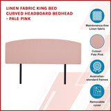 Linen Fabric King Bed Curved Headboard Bedhead - Pale Pink - Side View