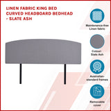Linen Fabric King Bed Curved Headboard Bedhead - Slate Ash - Front View