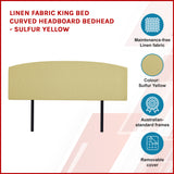 Linen Fabric King Bed Curved Headboard Bedhead - Sulfur Yellow - Side View