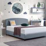 Linen Fabric King Bed Curved Headboard Bedhead - Berlin Blue - Front View
