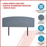 Linen Fabric King Bed Curved Headboard Bedhead - Berlin Blue - Side View