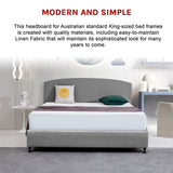 Linen Fabric King Bed Curved Headboard Bedhead - Night Ash - Side View