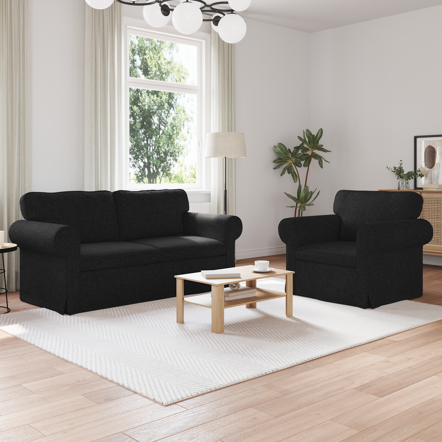 Sofa Set 2 pcs Black Fabric