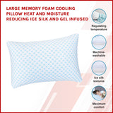 Large Memory Foam Cooling Pillow Heat and Moisture Reducing Ice Silk and Gel Infused - Front View