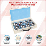 Deluxe Boules Bocce 8 Alloy Ball Set with Wood Case - Side View