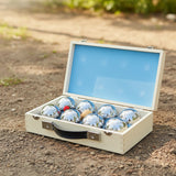 Deluxe Boules Bocce 8 Alloy Ball Set with Wood Case - Close-Up Angle