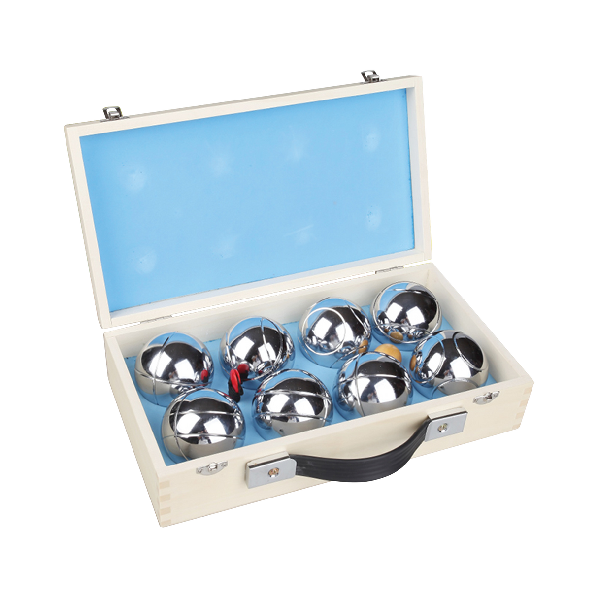 Deluxe Boules Bocce 8 Alloy Ball Set with Wood Case