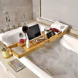 Bathroom Bamboo Bath Caddy Wine Glass Holder Table Tray Bathtub Rack Soap Shelf