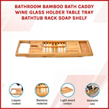 Bathroom Bamboo Bath Caddy Wine Glass Holder Table Tray Bathtub Rack Soap Shelf - Front View