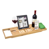 Bathroom Bamboo Bath Caddy Wine Glass Holder Table Tray Bathtub Rack Soap Shelf - Top-Down View