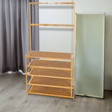 Large Wooden 5 Tiers Hat Coat Stand Clothes Shoe Rack Hanger Hooks Shelf Storage - Front View