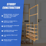 Large Wooden 5 Tiers Hat Coat Stand Clothes Shoe Rack Hanger Hooks Shelf Storage - Side View