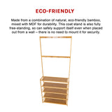 Large Wooden 5 Tiers Hat Coat Stand Clothes Shoe Rack Hanger Hooks Shelf Storage - Close-Up Angle