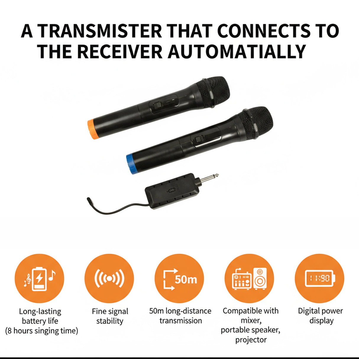 2 x Wireless Microphone Handheld Cordless Professional Mic Karaoke Receiver