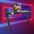 LED Gaming Desk Computer Table with Cup Holder Headphone Hook Cable Hole