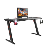 LED Gaming Desk Computer Table with Cup Holder Headphone Hook Cable Hole - Front View