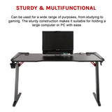 LED Gaming Desk Computer Table with Cup Holder Headphone Hook Cable Hole - Rear View