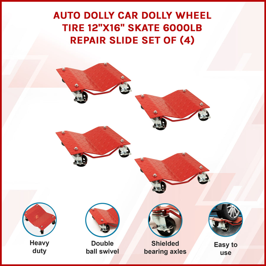 Auto Dolly Car Dolly Wheel Tire 12"x16" Skate 6000lb Repair Slide Set of (4)