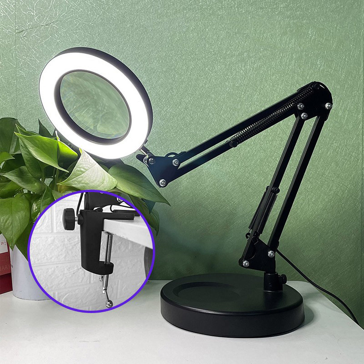 10X Magnifying Glass Desk Light Magnifier LED Lamp Reading Lamp With Base