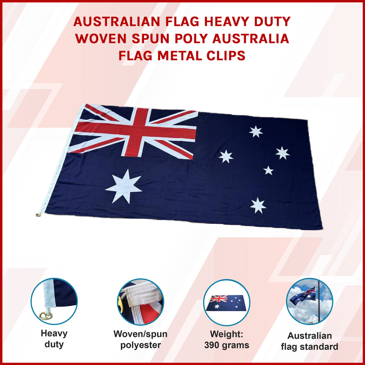 Australian Flag Heavy Duty Woven Spun Poly Australia Flag Metal Clips