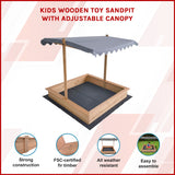 Kids Wooden Toy Sandpit with Adjustable Canopy - 45-Degree Angle