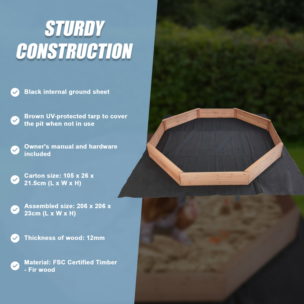 Kids Sand Pit Large Octagonal Wooden Sandpit