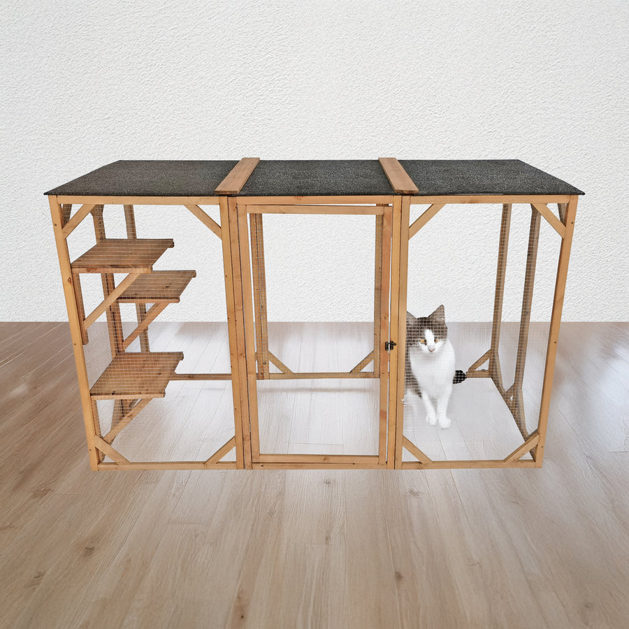 180cm Large Cat Enclosure Wooden Outdoor Cage with 3 Platforms