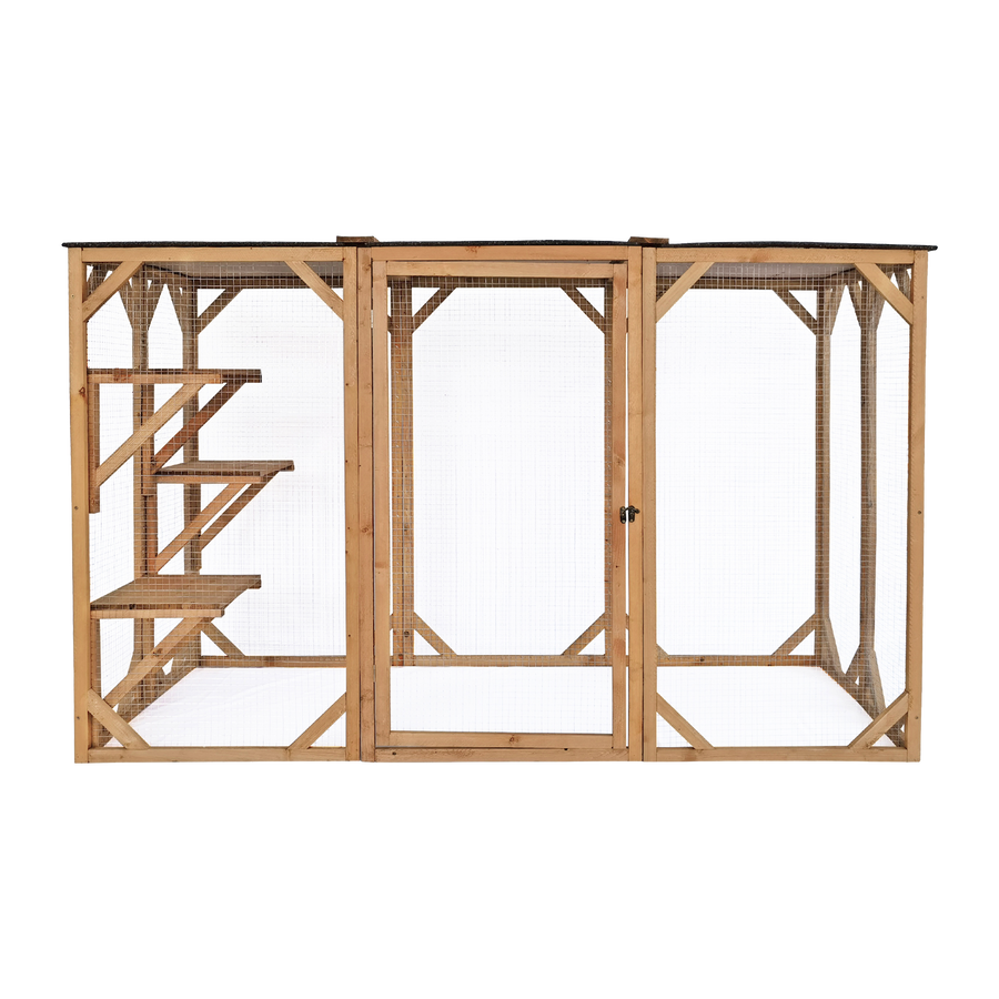 180cm Large Cat Enclosure Wooden Outdoor Cage with 3 Platforms
