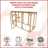 180cm Large Cat Enclosure Wooden Outdoor Cage with 3 Platforms - Rear View