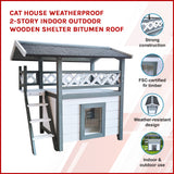 Cat House Weatherproof 2-Story Indoor Outdoor Wooden Shelter Bitumen Roof - Front View