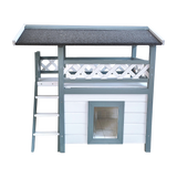 Cat House Weatherproof 2-Story Indoor Outdoor Wooden Shelter Bitumen Roof - Side View