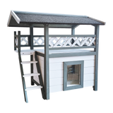 Cat House Weatherproof 2-Story Indoor Outdoor Wooden Shelter Bitumen Roof - Top-Down View