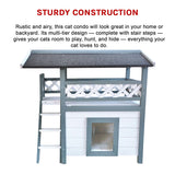 Cat House Weatherproof 2-Story Indoor Outdoor Wooden Shelter Bitumen Roof - Close-Up Angle