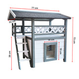 Cat House Weatherproof 2-Story Indoor Outdoor Wooden Shelter Bitumen Roof - Low Angle