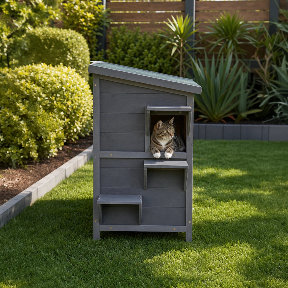 Cat House Weatherproof 2-Story Indoor Outdoor Wooden Shelter Bitumen Roof