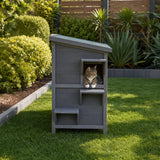 Cat House Weatherproof 2-Story Indoor Outdoor Wooden Shelter Bitumen Roof