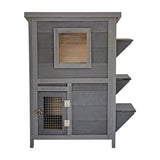 Cat House Weatherproof 2-Story Indoor Outdoor Wooden Shelter Bitumen Roof - Rear View