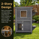 Cat House Weatherproof 2-Story Indoor Outdoor Wooden Shelter Bitumen Roof