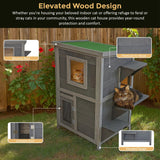 Cat House Weatherproof 2-Story Indoor Outdoor Wooden Shelter Bitumen Roof
