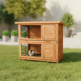 Large Rabbit Hutch with BASE Chicken Coop 2 Storey Guinea Pig Pet Cage House - Side View