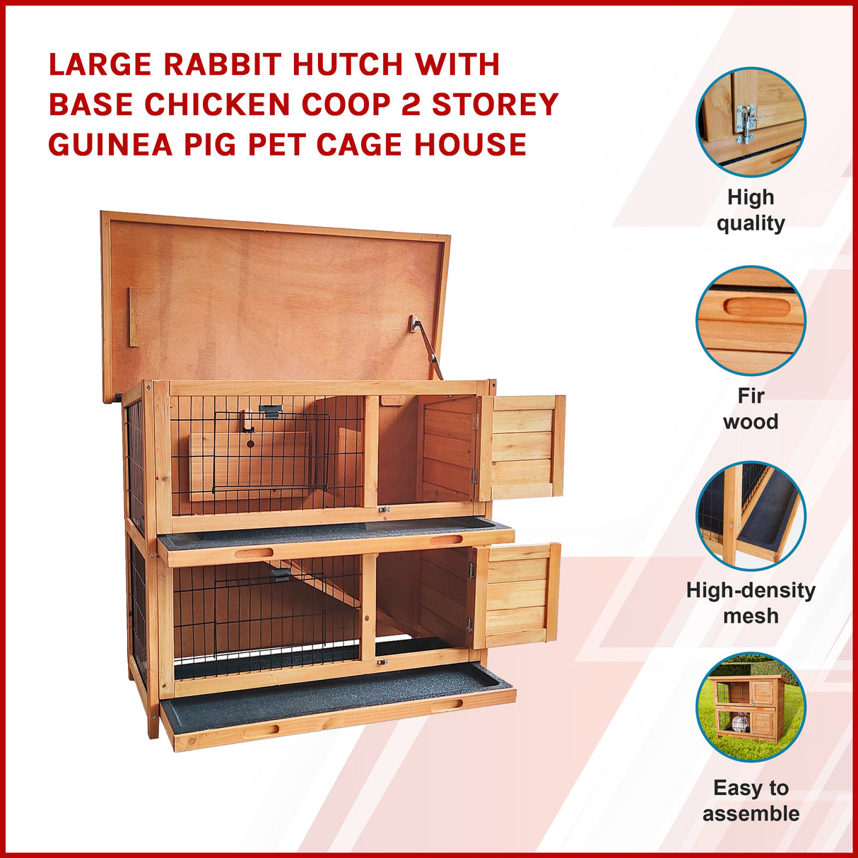 Large Rabbit Hutch with BASE Chicken Coop 2 Storey Guinea Pig Pet Cage House