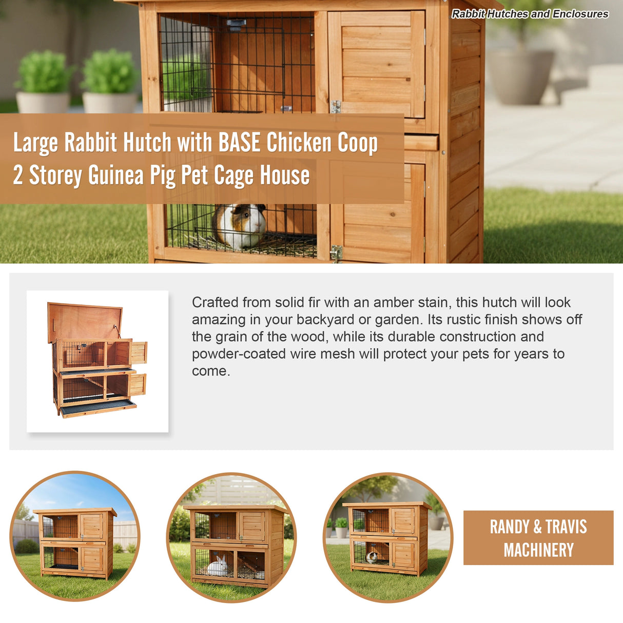 Large Rabbit Hutch with BASE Chicken Coop 2 Storey Guinea Pig Pet Cage House