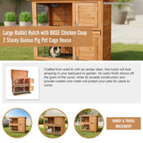Large Rabbit Hutch with BASE Chicken Coop 2 Storey Guinea Pig Pet Cage House - Close-Up Angle
