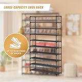 10-Tier Metal Shoe Rack Black &ndash; Large 50-Pair Shoe Storage Organiser Shelf