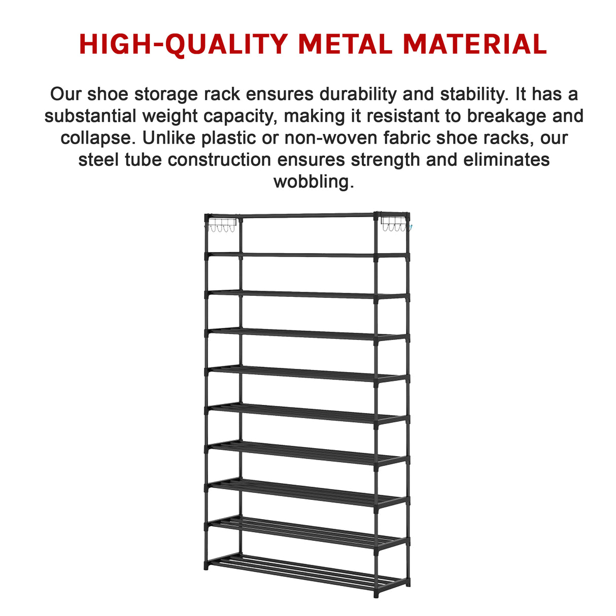 10-Tier Metal Shoe Rack Black &ndash; Large 50-Pair Shoe Storage Organiser Shelf