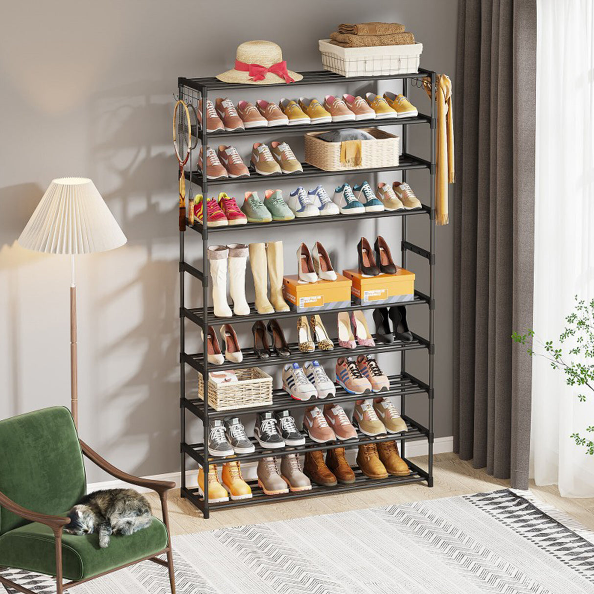 10-Tier Metal Shoe Rack Black &ndash; Large 50-Pair Shoe Storage Organiser Shelf