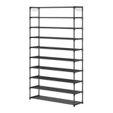 10-Tier Metal Shoe Rack Black &ndash; Large 50-Pair Shoe Storage Organiser Shelf - Rear View