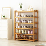 6 Layers Natural Wood Bamboo Shelf Entryway Storage Shoe Rack Home Furniture - Front View