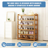 6 Layers Natural Wood Bamboo Shelf Entryway Storage Shoe Rack Home Furniture - Rear View