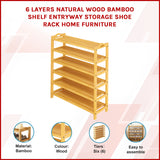 6 Layers Natural Wood Bamboo Shelf Entryway Storage Shoe Rack Home Furniture